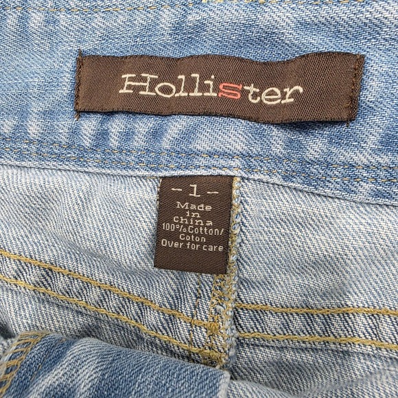 Vintage Y2K Hollister Distressed Denim Mini Skirt Light Wash Raw Hem Size 1 - Picture 3 of 4